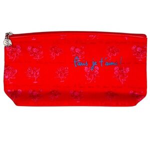 Lancome Paris Cosmetic Makeup Bag Red Travel Pouch Paris Je T'aime Women's